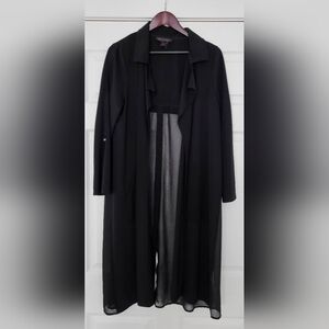 Elena Wang Women Black Long Open-Front Duster Cardigan Size XL